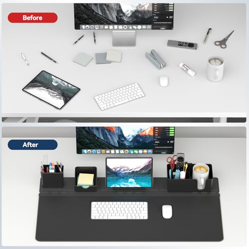 KDD Desk Pad and Magnetic Organizer Set - 5 in 1 Large Mouse Mat with Phone Stand, Cup Holder, Pen Holder, Storage Box & Card Case, Multifunction DIY Desktop Storage Accessories for Office and Home
