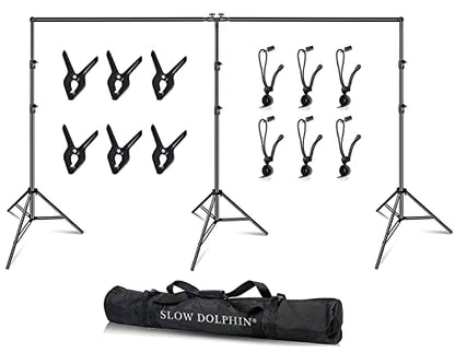 SLOW DOLPHIN Photo Video Studio 20ft (Wide) x 10ft (Tall) Heavy Duty Adjustable Width & Length Photography Backdrop Stand Background Support System Kit with Spring Clamps, Backdrop Clips, Carry Bag