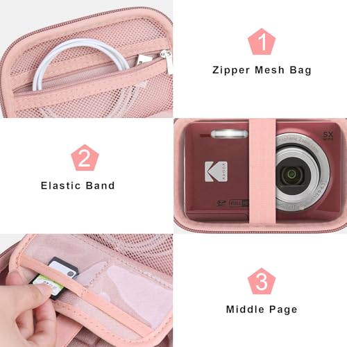 Canboc Carrying Case for KODAK PIXPRO FZ55/ FZ45/ FZ43/ FZ53 16MP Digital Camera, Video Vlogging Camera Bag, Zipper Mesh Pocket fit Cable, Rose Gold (Case Only) - color: Regular-Rose Gold