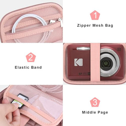 Canboc Carrying Case for KODAK PIXPRO FZ55/ FZ45/ FZ43/ FZ53 16MP Digital Camera, Video Vlogging Camera Bag, Zipper Mesh Pocket fit Cable, Rose Gold (Case Only) - color: Regular-Rose Gold