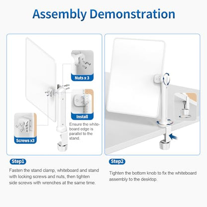 Double-Sided Desk Whiteboard with Dual 360 Swivel - 16" x 12" Clamp-On Desktop Whiteboard for Tables Under 2.3" Thick for Office, Home, School (2pc)
