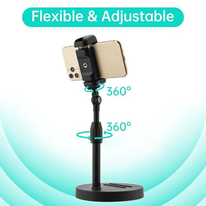 Desk Mic Stand 1/4 inch Thread Adjustable Table Mic Stand Multi-Use Desk Webcam Cell Phone Mount for Camera Ring Light Holder Microphone Clip on Table with Microphone Clip, Cell Phone Clip