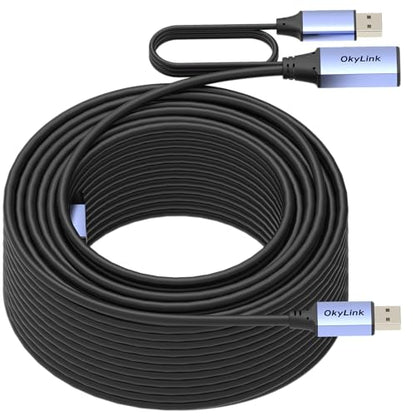 OkyLink Active USB 2.0 Extension Cable A to A, Male to Female 100ft(30M) | 480Mbps Signal booster cord, compatible with printer, mouse, keyboard, scanner, camera - size: 100ft (30m)