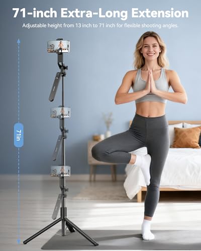 TECKNET 71" Phone Tripod & Selfie Stick, Portable Extendable Cell Phone Tripod Stand with Wireless Remote and Phone Holder, with Wireless Remote Control for iPhone/Samsung/Android/Camera - color: Black