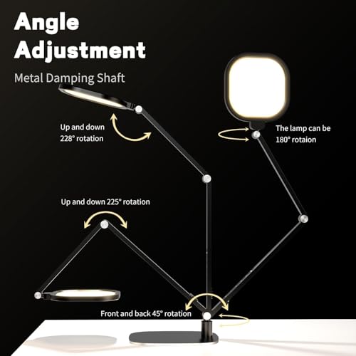 LitONES LED Desk Lamp for Home Office, Professional Eye-Caring Diffused Desk Light, 3 Color 10 Brightness Computer Light, Dimmable Office Lamp with Memory & Timer Func, Metal Swing Arm Table Lamp - color: Black (2-Pack)