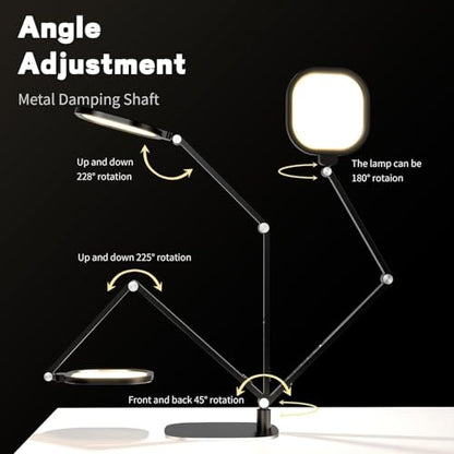 LitONES LED Desk Lamp for Home Office, Professional Eye-Caring Diffused Desk Light, 3 Color 10 Brightness Computer Light, Dimmable Office Lamp with Memory & Timer Func, Metal Swing Arm Table Lamp - color: Black (2-Pack)