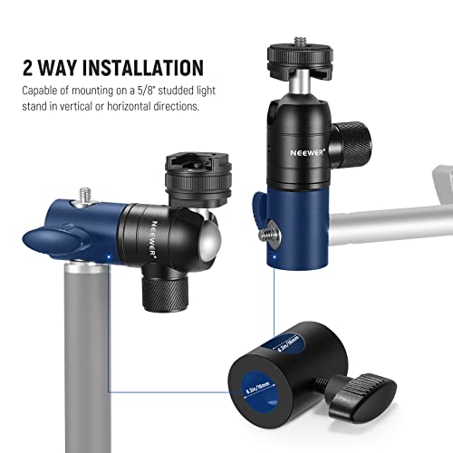 NEEWER Light Stand Mount Adapter with Cold Shoe and 1/4” Screw Mini Ball Head, Reversible Mounting Plate for Camera Monitor Ring Lights, Fits Flat Head/Boom arm/C Stands, Max. Load 22lb/10kg - style: ST-GM06