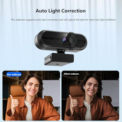 1080P Webcam for PC, Webcam with Mic, Auto Light Correction, 90° Wide Angle, Built-in Privacy Cover, Supports YouTube, Zoom, Teams, Meet, Skype, Perfect for Solo Meeting, Live Streaming - style: 1080P Webcam with Noise-reducing Mic