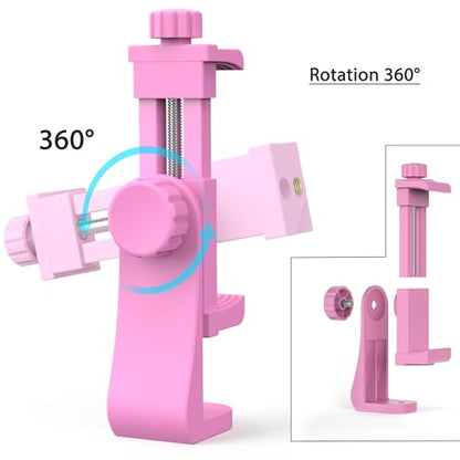 Universal Phone Tripod Mount Adapter with Ｗireless Camera Remote, Cell Phone Holder with Adjustable Clamp for Selfie Stick Monopod Compatible with iPhone, Samsung and so on -Pink - color: Pink