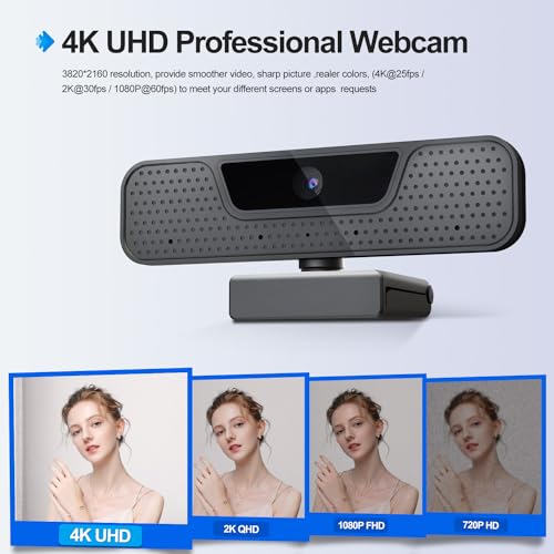 4K Auto Focus Webcam for PC, 4 AI Noise-Canceling Mics UHD Web cam, Auto Light Correction, 85°FOV Computer Web Camera, USB C Plug&Play Webcam with Tripod & Privacy Cover Works w/Zoom/Skype/Google - style: 4K Autofocus Webcam with Cover & Tripod