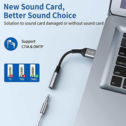 USB to 3.5mm Jack Audio Adapter (2-Pack), USB to Audio Jack Adapter Headset, USB-A to 3.5mm TRRS 4-Pole Mic Female, External Stereo Sound Card for Headphone, Mac, PS4, PS5, PC, Laptop, Desktops
