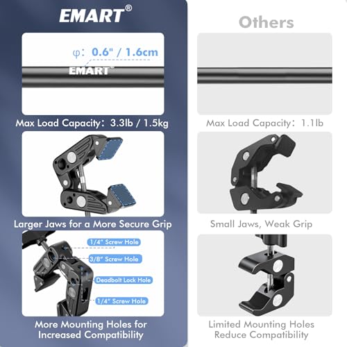 EMART 21" Magic Arm Clamp Kit with Super Clamp, 1/4" 3/8" Threads for ARRI, Flexible Camera Desk Mount, Adjustable Articulating Boom Arm for Webcam/Mic/Action Camera/Phone/Video Light