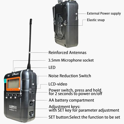 Professional Wireless Video Recording Microphone with 1 Receiver, 1 Transmitter, and 1 Lapel Microphone Compatible with Smartphones, DSLR, and Video Cameras