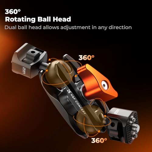 K&F CONCEPT Dual Ball Heads Magic Arm, Articulating Magic Arm with 1/4"-20 Screw, 360° swivelling Ball Head, Aluminum Alloy Camera Monitor Mount Arm