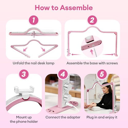 Arch Half Moon Light - Nail Lamp for Desk Foldable Nail Tech Light | Professional 34 inch 420 LED Beads Adjustable Brightness 3 Color Temperature for Manicure Crafting (Rose) - color: Rose