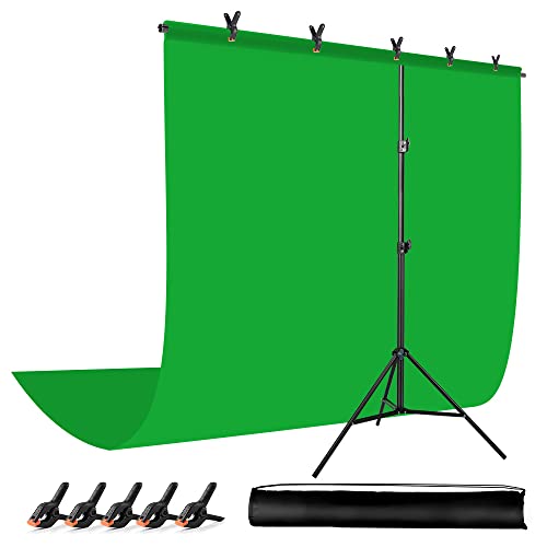 Green Screen Backdrop with Stand for Streaming, 6.5X 10ft (WxH) Protable Green Screen with 6.3 x 6.5 ft Stand kit, Greenscreen Background with Stand Carrying Bag 5 Spring Clamps - color: Green, size: 6.3 x 6.5 Ft