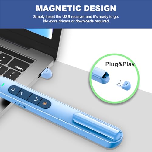 QUI Presentation Clicker with Volume Control, 2.4GHz USB Wireless Presenter Remote, PowerPoint Clicker Slide Advancer Compatible with Mac, Windows, Google Slides, Keynote - color: Blue, size: S