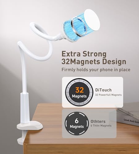 Magnetic Gooseneck Phone Holder Mount for iPhone 17/16/15/14/13/12 - Magnetic Stand Tabletop Clamp 360°Rotation Adjustable for Office/Home Compatible with iPhone 17 16 15 14 13 12 Mini Plus Pro Max - style: Mount + White