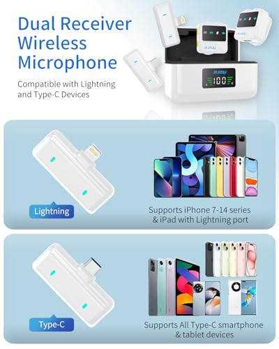 Wireless Microphone for iPhone Mini Lav Mic with Smart Noise Reduction, Reverb Effect, 30H Battery Life, Suitable for Podcast, Vlogging, Streaming - Ideal for Content Creators and Streamers - size: White Mic for iOS/Android