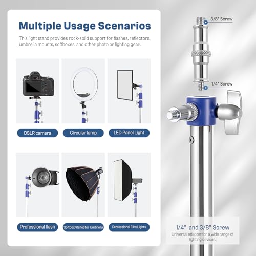 Light Stand Photography, 10.5ft/320cm Stainless Steel Heavy Duty Photography Light Tripod Stand with 1/4” to 3/8” Universal Screw, Adjustable Lighting Stand for Strobe, Ring Light, Monolight, Softbox - size: 1 pack