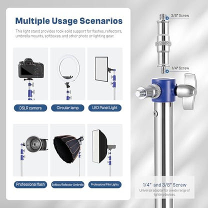Light Stand Photography, 10.5ft/320cm Stainless Steel Heavy Duty Photography Light Tripod Stand with 1/4” to 3/8” Universal Screw, Adjustable Lighting Stand for Strobe, Ring Light, Monolight, Softbox - size: 1 pack