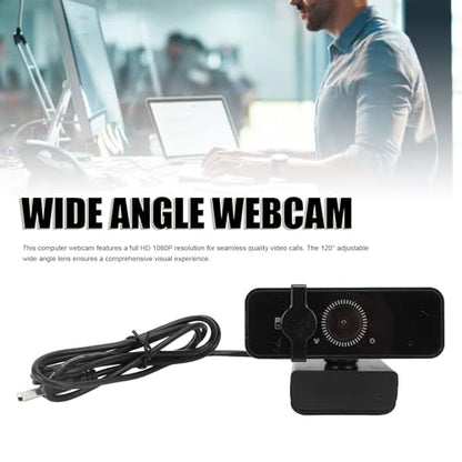 VBESTLIFE HD Webcam with Built in Noise Canceling Microphone and Rotatable Design, 1080P Video and 120° Wide Angle Camera, Cover, for Desktop PC or Laptop