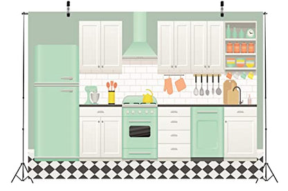 10x8ft Fabric Cartoon Kitchen House Backdrop Baking Room Photography Background Christmas Cooking Interior Decoration Family Birthday Party Banner Adult Kids Portrait Video Photo Booth Props - size: 10x8FT