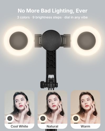3-in-1 Vlogging Kit for iPhone, 71" Tripod with Lights and Mic | Magnetic & Clamp Phone Holder, Plug In & Record, No Setup, Noise Reduction Mic, Rechargeable Remote, Carrying Bag Included