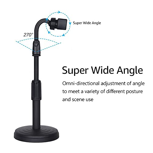 Andoer Desktop Cell Phone Stand Holder Clamp Tablet Stand Adjustable Height Portable Stable Round Base for Watching Online Classes Video Photo Shooting Live Streaming Black