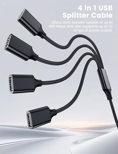 USB Splitter 1 in 4 Out, USB Y Cable, 1Ft/ 30cm A Male to 4 Female Extension Cord for TV/PC/Laptop/MacBook/Keyboard/ PS4/ PS5/ Flash Drive/Laptop/LED Etc. - style: 1FT/0.3M