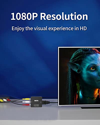 RCA to HDMI Converter, RCA to HDMI Adapter, 1080P Mini RCA Composite CVBS AV to HDMI Video Audio Converter Adapter Support PAL/NTSC for N64 Wii PS2 PS3 Xbox VHS - color: Converter (Single)