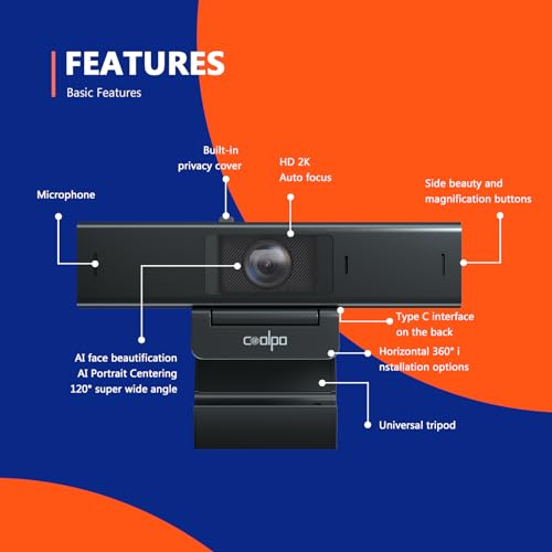 COOLPO Desk Mate - Hybrid HDR Streaming Webcam with AutoFocus & Tracking, HD 1080p Noise Reduction, Software Control for Google Gemini