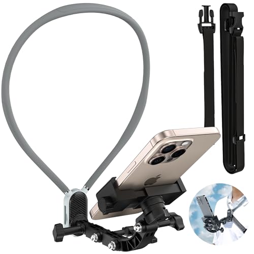 Neck Mount for Phone and Action Camera, Extended-Length Hands Free POV/Vlog Chest Camera Phone Holder for Recording, Compatible with iPhone, Andriod, Gopro, Action Camera, with Stable Back Strap