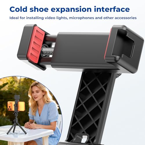 Ruittos Phone Tripod Mount with Remote Controller, New Universal Smartphone Mount Adapter with Cold Shoe, 360° Rotates Cell Phone Clip Clamp Holder, Compatible with iPhone, Samsung and All Phones