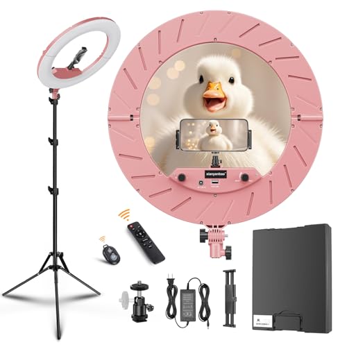 18 Inch Ring Light Kit, 55W6700k Dimmable LED Light, Tripod Stand, Remote Controller,Box,CRI95(Pink) - color: Pink