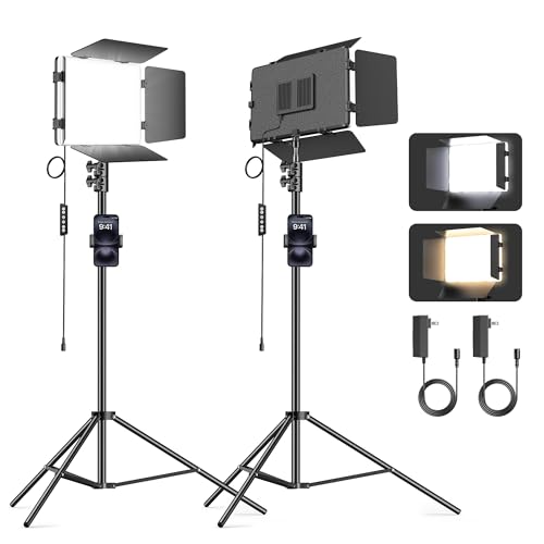 2 Pack LED Video Light Kit 79'' Tripod Light Stand, 30W 3000Lux Photography Light with Barndoor, CRI 98+ 2500K-8500K Studio Lights Panel Podcast Lighting for Video Recording/Game Live Streaming - size: 79" Tripod Stand