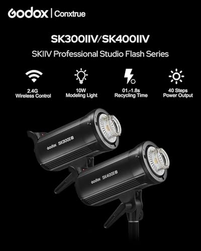 Godox SK300II-V SK300IIV 300Ws Photo Studio Strobe Flash Monolight Light with Reflector Kit, Bowens Mount, 10W LED Modeling Lamp for Studio, Shooting, Location, Portrait Photography 110~120V