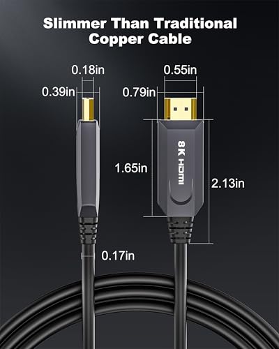8K HDMI Cable 50ft/15M, in-Wall CL3 Rated Fiber Optic HDMI Cable 2.1 Support [8K@60Hz] Dynamic HDR/eARC/HDCP 2.2&2.3/3D, Certified Ultra High Speed Long HDMI Crod for HDTV, Laptop, PC… - size: 50FT