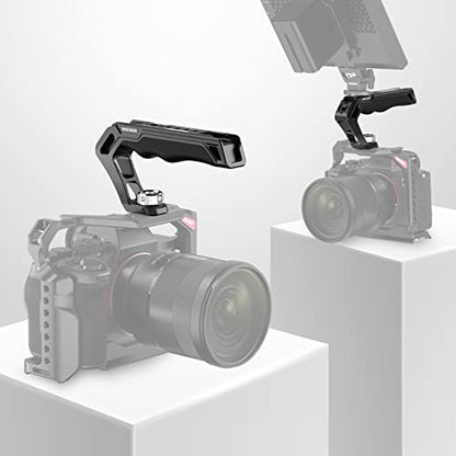 NEEWER Camera Top Handle with 3/8" ARRI Locating Pins, Comfort Silicone Grip with 1/4" 3/8" Threads and 3 Cold Shoes, Compatible with SmallRig Handles Camera Cages Video Rigs, CA007 - style: CA007