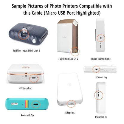 6Ft Micro USB Data Transfer & Charge Cable Cord for Kodak PIXPRO FZ55 WPZ2 EasyShare Printomatic, Fujifilm INSTAX Share SP-2, Polaroid Zip, HP Sprocket, Polaroid Mint, Canon Ivy (Read Details Below)