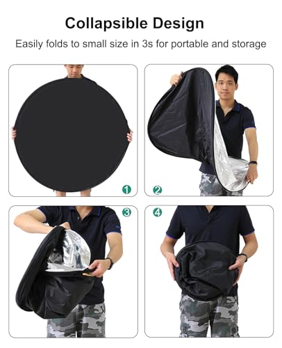 PULUZ 5-in-1 Collapsible Reflector for Photography - 24” (60cm) Light Reflector with Storage Bag Kit for Studio Photography Lighting Outdoor (Silver/Translucent/Gold/White/Black)