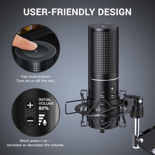 TONOR USB Podcast Microphone, Gaming PC Studio Streaming Mic Kit for Gamer, Recording Condenser Equipment Cardioid Microfono for Singing, YouTube, 200 cm/78inch Cable, with Adjustable Arm Stand, Q9 - style: Q9