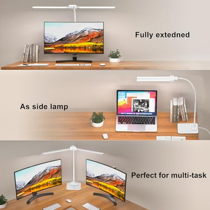 KableRika Desk Lamp Double Light: Bright Led Desk Lights for Home Office - Eye Care Reading Table Lamps with Base - Dimmable Desktop Lighting for Computer Monitor Study Drafting - color: White-Base
