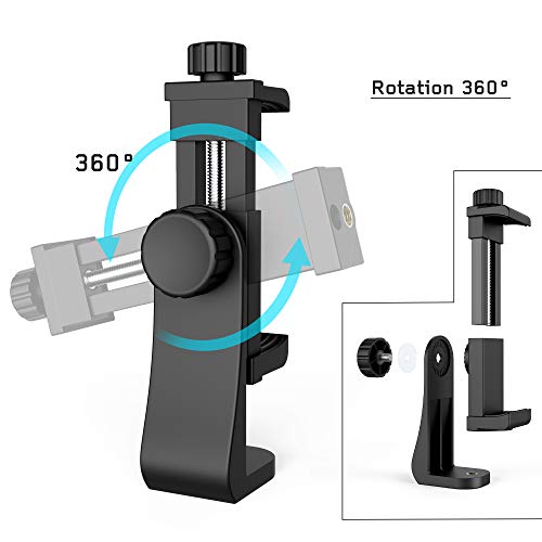 Universal Phone Tripod Mount Adapter with Ｗireless Camera Remote , Cell Phone Holder with Adjustable Clamp for Selfie Stick Monopod Compatible with iPhone, Samsung and so on , Wrist Strap Included - color: Black