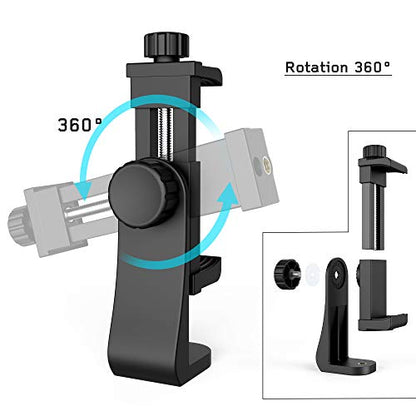 Universal Phone Tripod Mount Adapter with Ｗireless Camera Remote and LED Light, Cell Phone Holder with Adjustable Clamp for Selfie Stick Monopod for iPhone, Samsung Wrist Strap Included - color: Black-with LED light