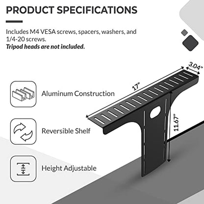 HumanCentric DSLR Monitor Mount Large, Desk Camera Mounting, Light Webcam, Microphone Shelf for Monitor VESA Arm, Replace Clamp Tripods, 100x100mm Patterns, Aluminum, Hardware Included - size: Large Shelf