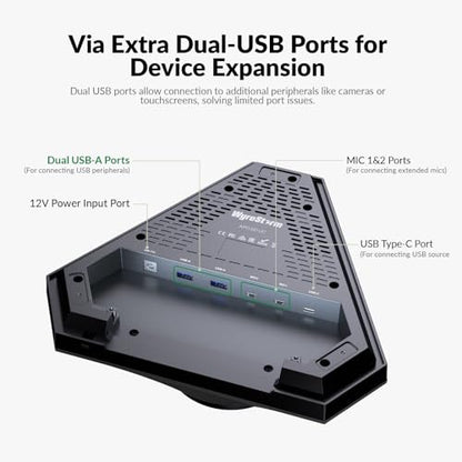 Conference Speaker and Microphone for Large Meeting Rooms, Daisy Chain Mics(Not included) for Up to 20 People, 360° Voice Pickup, AI Noise Reduction, 10W Speakerphone, USB/Bluetooth, Works with Zoom