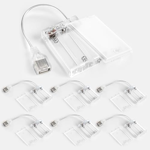Copkim 6 Pcs USB Battery Pack for LED Lights, USB to Battery Pack for Plug in Lights, 5V Portable 3 AA Holder Box with Switch for Neon Signs Indoor Outdoor Party Decor (Clear) - color: Clear, style: 3 AA