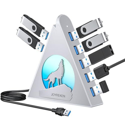 7 Port USB Hub, JoyReken USB 3.0 Hub with 2 FT Long Cable, Vertical USB Extension Hub for Laptop, MacBook,Xbox,PS4/5, Flash Drive, XPS, PC, Flash Drive, Game Console, Printer, Keyborad, Mouse (Silver) - color: 5-Wolf Silver