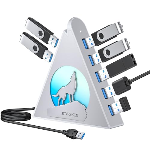7 Port USB Hub, JoyReken USB 3.0 Hub with 2 FT Long Cable, Vertical USB Extension Hub for Laptop, MacBook,Xbox,PS4/5, Flash Drive, XPS, PC, Flash Drive, Game Console, Printer, Keyborad, Mouse (Silver) - color: 5-Wolf Silver